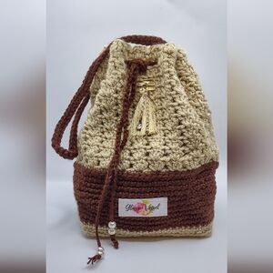 Handcrafted Beige and Brown Crochet Bucket Bag
